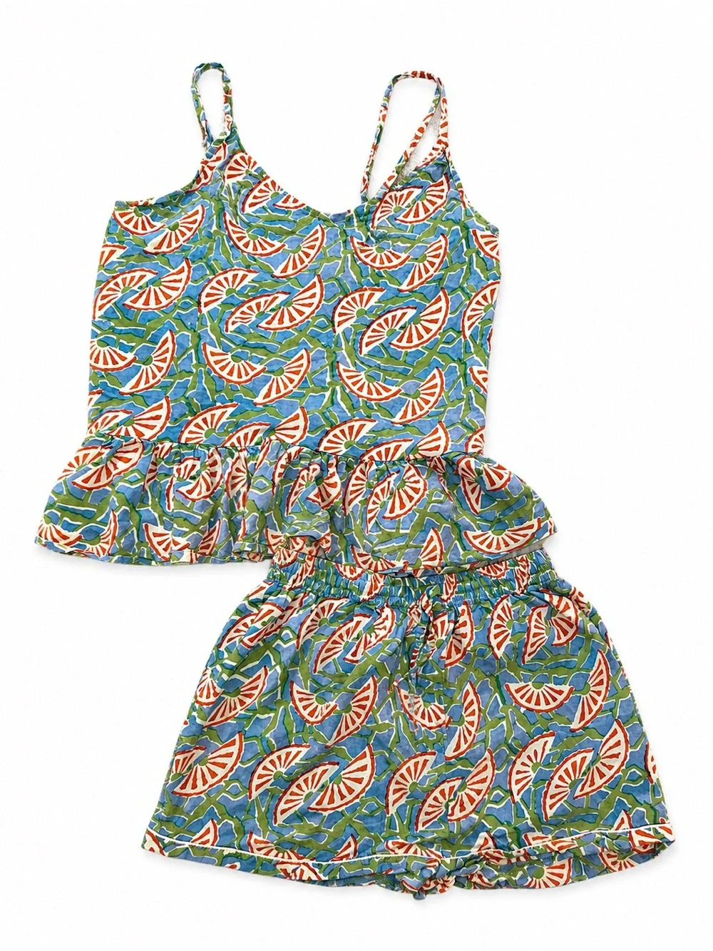 Anthropologie Mod’s Mahal Women’s S Orange Slice Green Blue Pajama Shorts Set